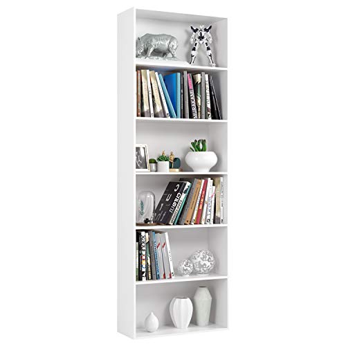 Homfa Estantería 6 Cubos Librerías para Libros CDs DVDs Estantería de Pared 60 x 23.5 x 180cm (Blanco)