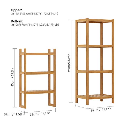 Homfa Estantería Bambú Baño Estantería Alta Almacenaje para Baño Salón Cocina Dormitorio con 7 Estantes Bambú Natural 36x28x160cm