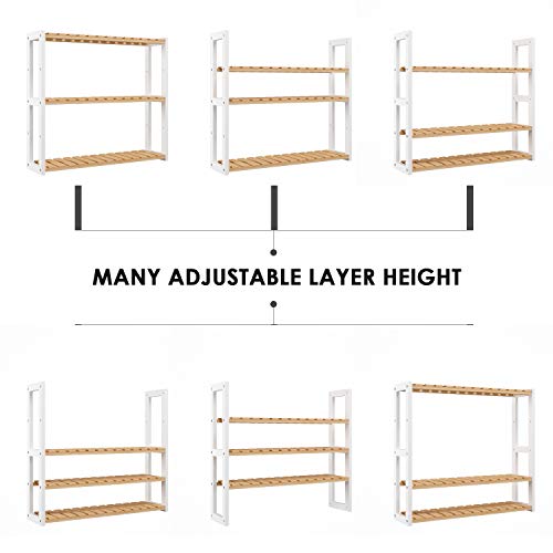 Homfa Estantería Baño Pared Estantería de Bambú Organizador Colgante para Baño Salón o Cocina con 3 Estantes Blanco y Natural 60x15x54cm