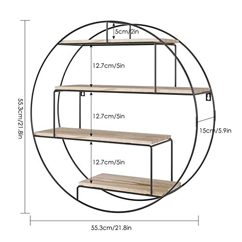 Homfa Estantería de Pared Estantería Flotante Estantería Metálica y Madera para Salón Dormitorio Oficina Redonda 55.3x15x55.3cm