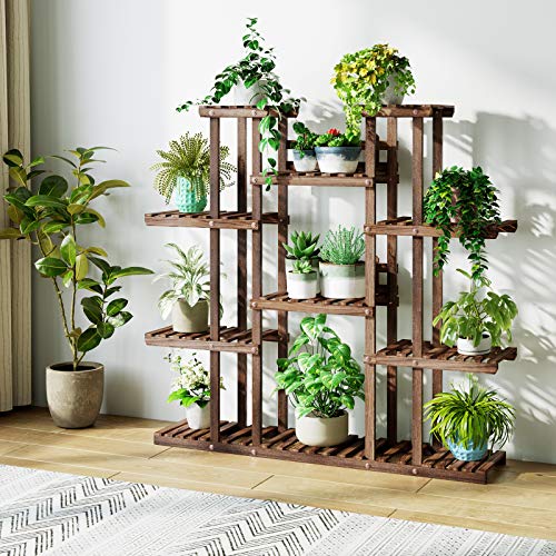 Homfa Estantería Decorativa Macetas Soporte Madera para Plantas Escalera para Flores para Exterior Interior Salón Oficina Jardín Balcón con 11 Estantes Madera 113x113x25cm