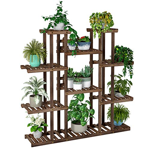 Homfa Estantería Decorativa Macetas Soporte Madera para Plantas Escalera para Flores para Exterior Interior Salón Oficina Jardín Balcón con 11 Estantes Madera 113x113x25cm