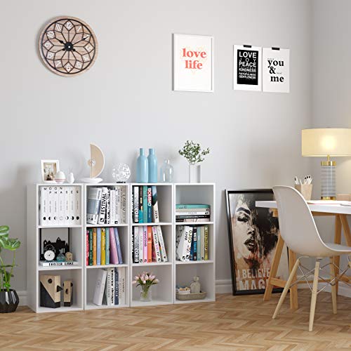 Homfa Estantería para Libros Estantería de Pared Librería con 3 Niveles para Salón Estudio Blanca 30x30x80cm