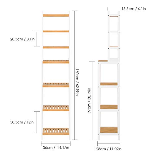 Homfa Estanterías separadas Bambú para baño con 7 Niveles (4 Grandes y 3 pequeños) (Bambú Blanco)