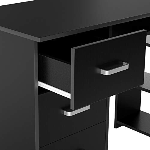 Homfa Mesa de Escritorio Mesa de Ordenador Escritorio de Oficina Estudio con 3 Cajones 3 Estantes Negro 109x49x75cm