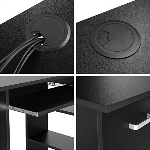 Homfa Mesa de Escritorio Mesa de Ordenador Escritorio de Oficina Estudio con 3 Cajones 3 Estantes Negro 109x49x75cm