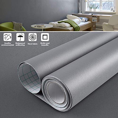 HOMFA Pintado Papel de Pared PVC Extra Grueso Impermeable para Pared Muebles de Cocina Dormitorios y Salón Pintado Pegatina Pared Autoadhesivo Gris 10x0.41M