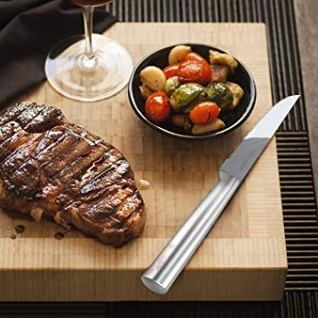 homgeek Cuchillos de Carne, Juego de 6 Cuchillos de Mesa de Acero Inoxidable, Cuchillos de Filete Cuadrado Estilo Alemán con Mango de Ergonómico, Cuchillos Cocina, 22.5 cm