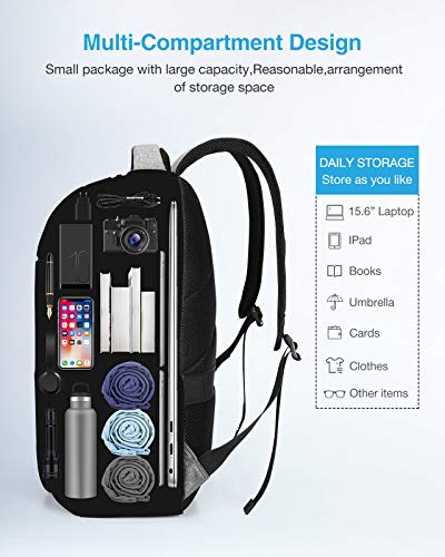 HOMIEE 15.6 Pulgadas Mochila de Viaje para Portátil con Puerto de Carga USB para Auriculares Bolsa antirrobo, Mochila Informal Delgada, para los Estudios, Trabajo, Negocios - Gris