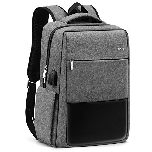 HOMIEE 15.6 Pulgadas Mochila de Viaje para Portátil con Puerto de Carga USB para Auriculares Bolsa antirrobo, Mochila Informal Delgada, para los Estudios, Trabajo, Negocios - Gris