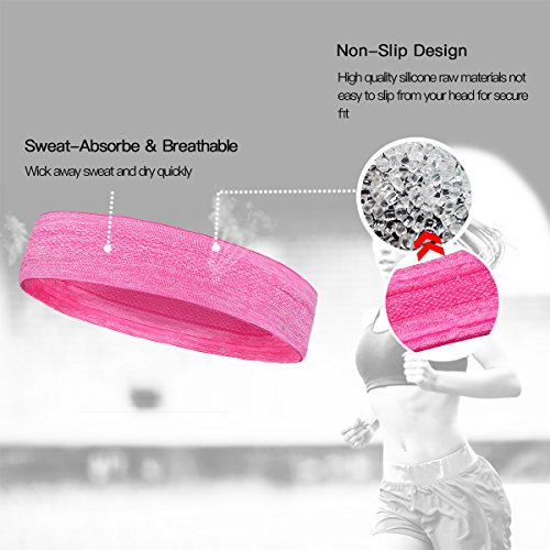 HoMore Diadema Sport Headband Banda Elástica, Cinta de Cabeza para Mujer Hombre, Sweatband para Correr, Yoga, Tenis, Voleibol, Baloncesto, Hacer Ejercicio - Rojo