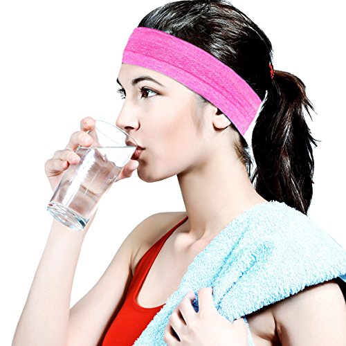 HoMore Diadema Sport Headband Banda Elástica, Cinta de Cabeza para Mujer Hombre, Sweatband para Correr, Yoga, Tenis, Voleibol, Baloncesto, Hacer Ejercicio - Rojo