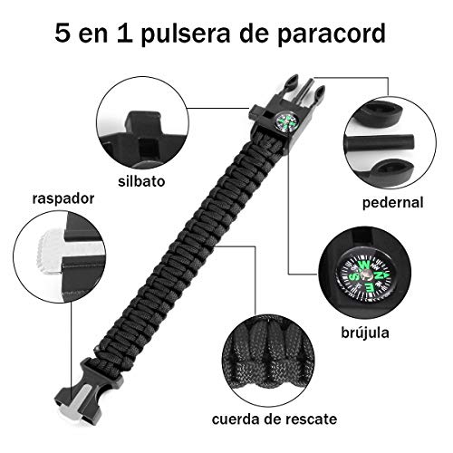 Homvik Kits de Supervivencia 14 en 1 multifuncional Kits Tácticos con Navaja Linterna Manta de Emergencia y Pulsera de Paracord para Acampada Senderismo Excursión Montañismo Viaje al Aire Libre Homvik Kits de Supervivencia 14 en 1 multifuncional Kits Tácticos con Navaja Linterna Manta de Emergencia y Pulsera de Paracord para Acampada Senderismo Excursión Montañismo Viaje al Aire Libre