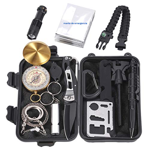 Homvik Kits de Supervivencia 14 en 1 multifuncional Kits Tácticos con Navaja Linterna Manta de Emergencia y Pulsera de Paracord para Acampada Senderismo Excursión Montañismo Viaje al Aire Libre Homvik Kits de Supervivencia 14 en 1 multifuncional Kits Tácticos con Navaja Linterna Manta de Emergencia y Pulsera de Paracord para Acampada Senderismo Excursión Montañismo Viaje al Aire Libre