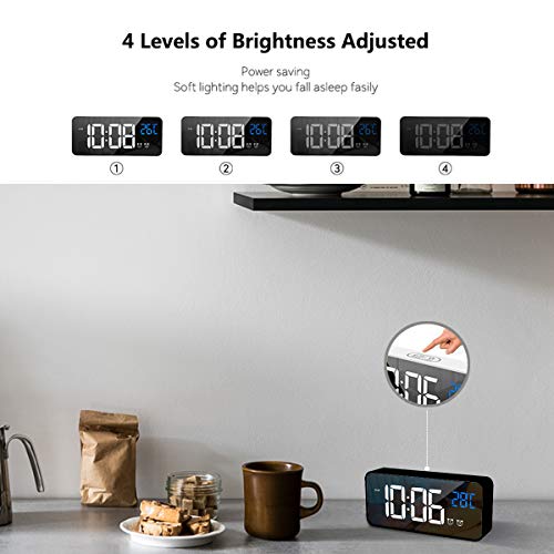 HOMVILLA Reloj Despertador Digital con Pantalla LED de Temperatura, Alarma de Espejo Portátil con Alarma Doble Tiempo de Repetición 4 Niveles de Brillo Regulable 13 Música Despertadores Digitales HOMVILLA Reloj Despertador Digital con Pantalla LED de Temperatura, Alarma de Espejo Portátil con Alarma Doble Tiempo de Repetición 4 Niveles de Brillo Regulable 13 Música Despertadores Digitales