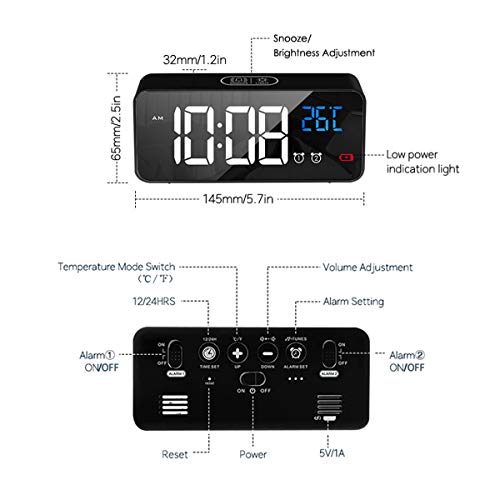 HOMVILLA Reloj Despertador Digital con Pantalla LED de Temperatura, Alarma de Espejo Portátil con Alarma Doble Tiempo de Repetición 4 Niveles de Brillo Regulable 13 Música Despertadores Digitales HOMVILLA Reloj Despertador Digital con Pantalla LED de Temperatura, Alarma de Espejo Portátil con Alarma Doble Tiempo de Repetición 4 Niveles de Brillo Regulable 13 Música Despertadores Digitales