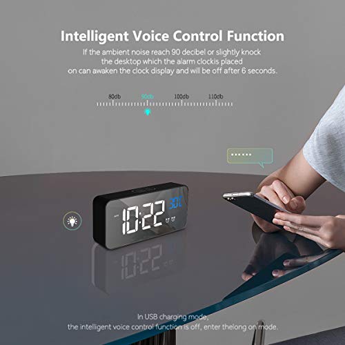 HOMVILLA Reloj Despertador Digital con Pantalla LED de Temperatura, Alarma de Espejo Portátil con Alarma Doble Tiempo de Repetición 4 Niveles de Brillo Regulable 13 Música Despertadores Digitales HOMVILLA Reloj Despertador Digital con Pantalla LED de Temperatura, Alarma de Espejo Portátil con Alarma Doble Tiempo de Repetición 4 Niveles de Brillo Regulable 13 Música Despertadores Digitales