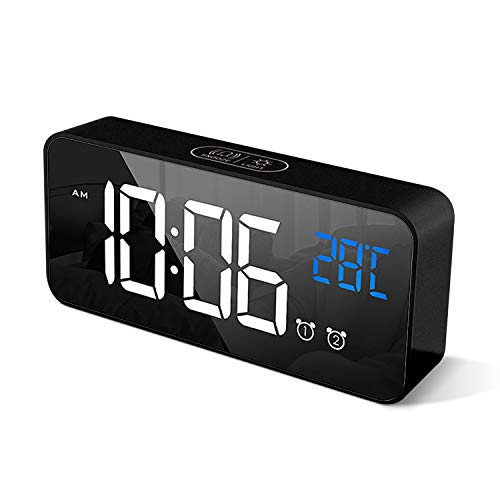 HOMVILLA Reloj Despertador Digital con Pantalla LED de Temperatura, Alarma de Espejo Portátil con Alarma Doble Tiempo de Repetición 4 Niveles de Brillo Regulable 13 Música Despertadores Digitales HOMVILLA Reloj Despertador Digital con Pantalla LED de Temperatura, Alarma de Espejo Portátil con Alarma Doble Tiempo de Repetición 4 Niveles de Brillo Regulable 13 Música Despertadores Digitales