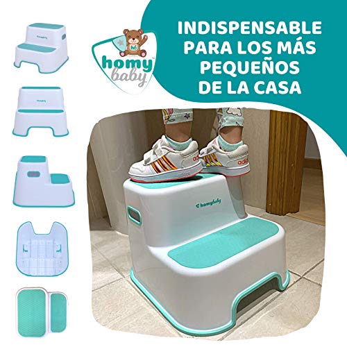 HOMYBABY Taburete Niños | Escalón Infantil con Superficie Antideslizante Reforzada para Lavabo, WC, Cocina, Cama | Alzador Adaptador WC niños | Taburete Baño Infantil color Turquesa