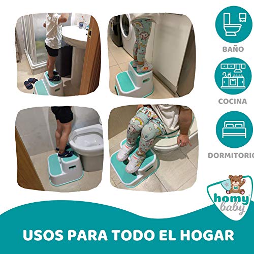 HOMYBABY Taburete Niños | Escalón Infantil con Superficie Antideslizante Reforzada para Lavabo, WC, Cocina, Cama | Alzador Adaptador WC niños | Taburete Baño Infantil color Turquesa