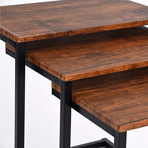 HOMYCASA - Juego de 3 mesas auxiliares apilables de madera para sala de estar, metal, color marrón