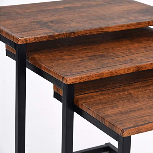 HOMYCASA - Juego de 3 mesas auxiliares apilables de madera para sala de estar, metal, color marrón HOMYCASA - Juego de 3 mesas auxiliares apilables de madera para sala de estar, metal, color marrón