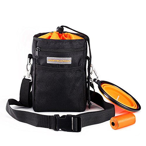 HoneyGuaridan Bag Mochila de Entrenamiento para Perros, Cuenco Perro Plegable Silicona, Dispensador de Bolsas para Recoger Excrementos Integrada - Almacenamiento de Pienso, Juguetes paras Mascotas