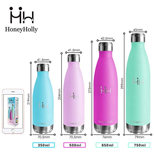 HoneyHolly Botella de Agua Acero Inoxidable 350/500/650/750ml, Aislamiento de Vacío de Doble Pared, Botellas de Frío/Caliente, sin bpa Botella Reutilizable para niños Sport Gimnasio Trekking Bicicleta HoneyHolly Botella de Agua Acero Inoxidable 350/500/650/750ml, Aislamiento de Vacío de Doble Pared, Botellas de Frío/Caliente, sin bpa Botella Reutilizable para niños Sport Gimnasio Trekking Bicicleta