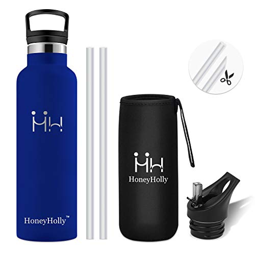 HoneyHolly Botella de Agua Acero Inoxidable sin BPA 350ml/500ml/600ml/750ml, Aislamiento de Vacío de Doble Pared, Botellas Frío/Caliente, Reutilizable para Niños, Colegio, Sport, Gimnasio, Bicicleta