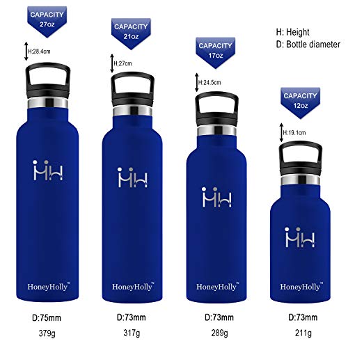 HoneyHolly Botella de Agua Acero Inoxidable sin BPA 350ml/500ml/600ml/750ml, Aislamiento de Vacío de Doble Pared, Botellas Frío/Caliente, Reutilizable para Niños, Colegio, Sport, Gimnasio, Bicicleta