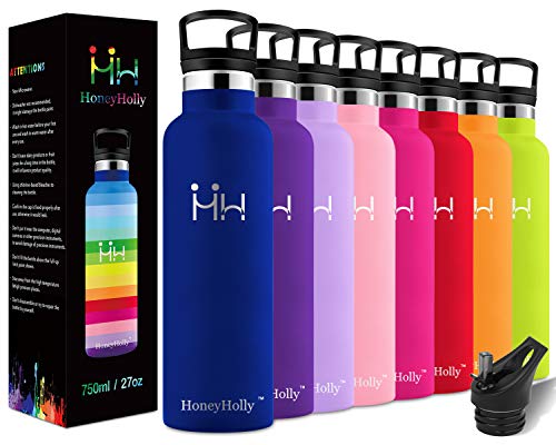 HoneyHolly Botella de Agua Acero Inoxidable sin BPA 350ml/500ml/600ml/750ml, Aislamiento de Vacío de Doble Pared, Botellas Frío/Caliente, Reutilizable para Niños, Colegio, Sport, Gimnasio, Bicicleta