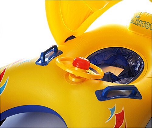 HONGCI - Flotador de natación para madre y bebé con toldo hinchable, (doble asiento, para bebé de  6 a 36 meses)