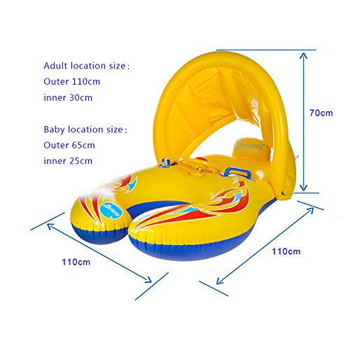 HONGCI - Flotador de natación para madre y bebé con toldo hinchable, (doble asiento, para bebé de  6 a 36 meses)
