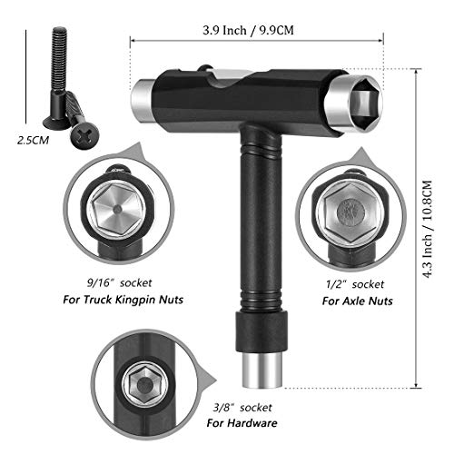 HONGECB Herramientas Skateboard, Herramienta De Skate Tipo T, Multifuncional portÁtil patÍn Herramienta, con Tipo L Llave Allen Cabeza y 8 Clavos De Puente De Patineta, para Patineta, Longboard