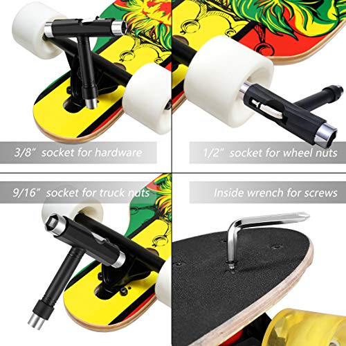 HONGECB Herramientas Skateboard, Herramienta De Skate Tipo T, Multifuncional portÁtil patÍn Herramienta, con Tipo L Llave Allen Cabeza y 8 Clavos De Puente De Patineta, para Patineta, Longboard