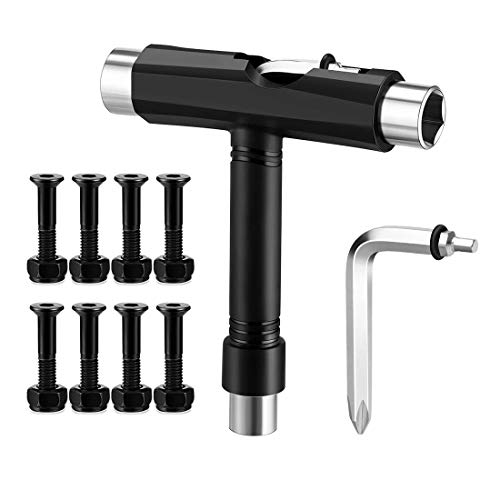 HONGECB Herramientas Skateboard, Herramienta De Skate Tipo T, Multifuncional portÁtil patÍn Herramienta, con Tipo L Llave Allen Cabeza y 8 Clavos De Puente De Patineta, para Patineta, Longboard HONGECB Herramientas Skateboard, Herramienta De Skate Tipo T, Multifuncional portÁtil patÍn Herramienta, con Tipo L Llave Allen Cabeza y 8 Clavos De Puente De Patineta, para Patineta, Longboard