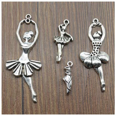 honggui 1111-40pcs/lote de colgantes de ballet para niña bailando de color plata envejecida, colgantes para pulseras y dijes de niña bailando