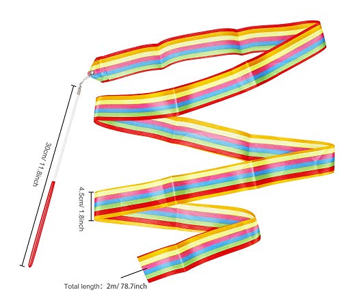 HONGXIN-SHOP Danza Cinta 2 Metros Cintas de Baile Streamers Gimnasia Rítmica Varitas de Cinta para Niños Baile Artístico Gimnasia Entrenamiento Actividades Divertidas 22 Piezas