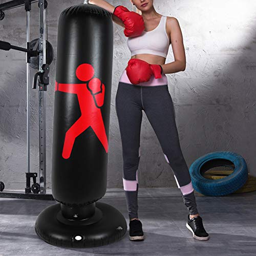 Hongzer Columna de Boxeo Inflable, 160 cm de Altura PVC Fitness Hit Sandbag Adultos Niños Columna Inflable Tumbler Saco de Boxeo, Boxing Gym Equipment