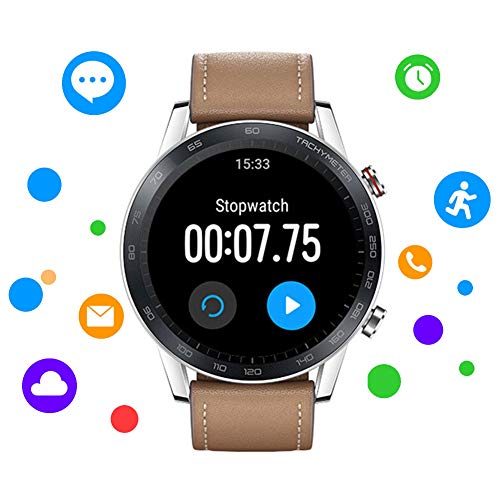 HONOR Smartwatch Magic Watch 2 46mm (hasta 2 Semanas de Batería, Pantalla Táctil AMOLED de 1.39", GPS, 15 Modos Deportivos, Llamadas Bluetooth) para Hombre Mujer, Lino Marrónn