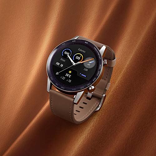 HONOR Smartwatch Magic Watch 2 46mm (hasta 2 Semanas de Batería, Pantalla Táctil AMOLED de 1.39", GPS, 15 Modos Deportivos, Llamadas Bluetooth) para Hombre Mujer, Lino Marrónn