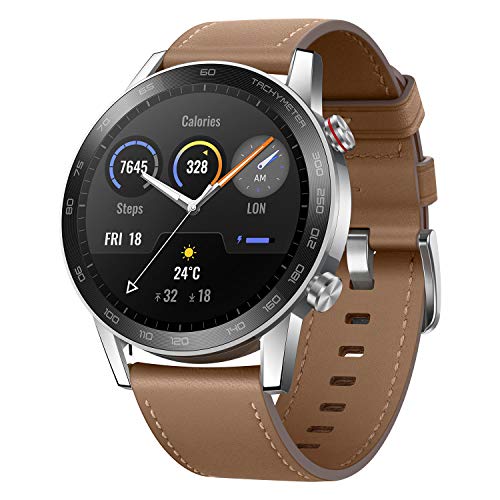 HONOR Smartwatch Magic Watch 2 46mm (hasta 2 Semanas de Batería, Pantalla Táctil AMOLED de 1.39", GPS, 15 Modos Deportivos, Llamadas Bluetooth) para Hombre Mujer, Lino Marrónn