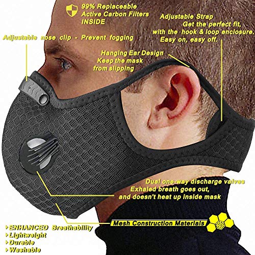 HONYAO M contra el Polvo con 4 Filtros de Carbón Activado Adicionales, Prevenir alergia, M Lavable para Motocicletas de Conducción Entrenamiento, Funcionamiento, el Ciclismo - Negro HONYAO M contra el Polvo con 4 Filtros de Carbón Activado Adicionales, Prevenir alergia, M Lavable para Motocicletas de Conducción Entrenamiento, Funcionamiento, el Ciclismo - Negro