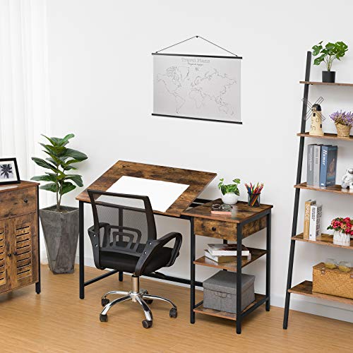 HOOBRO Escritorio, Mesa de Dibujo, Mesa de Ordenador, Inclinable, Altura Ajustable, Escritorio de Oficina con Cajón y Estantes, Tira Antideslizante, Estable y Fuerte, Fácil Montaje EBF75DN01 HOOBRO Escritorio, Mesa de Dibujo, Mesa de Ordenador, Inclinable, Altura Ajustable, Escritorio de Oficina con Cajón y Estantes, Tira Antideslizante, Estable y Fuerte, Fácil Montaje EBF75DN01