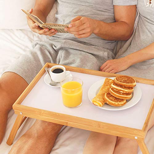 HOOM Bandeja para Cama Plegable, Mesa Desayuno con Patas Plegables Mesa Madera 50 * 30 * 22cm Tablet de Cama Plegable (Bambu)