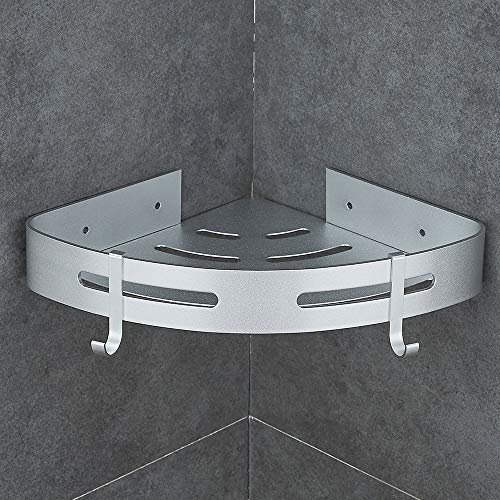 Hoomtaook Estanteria Ducha sin Taladros Accesorios Baño Sin Taladro Rinconera Autoadhesivo Aluminio Acabado Mate Estantes 1 Piezas Plata