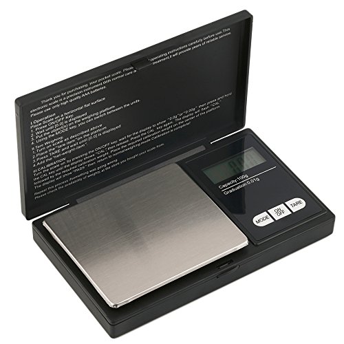 Hoosiwee Báscula Digitales de Precisión,100g 0.01g Balanzas de Portátiles, Báscula de Joyería, con Pantalla LCD, Plataforma de Acero Inoxidable, Función de Tara, para Cocinar, Droga, Café