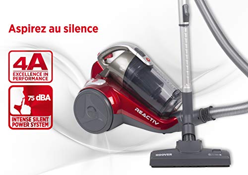 Hoover RC81 RC25 Aspirador sin bolsa, ciclónico, Cepillo pelo mascota, alfombras, suelos duros, parquet, 75dB, Filtro EPA, 800 W, 2 litros, 75 Decibelios, Plástico, Rojo metalico