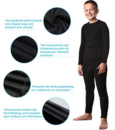 HOPLYNN - Juego de ropa interior térmica para niños, ropa interior funcional, ropa interior de esquí para jóvenes, transpirable, térmica, para fútbol, esquí, con forro polar, color negro, M HOPLYNN - Juego de ropa interior térmica para niños, ropa interior funcional, ropa interior de esquí para jóvenes, transpirable, térmica, para fútbol, esquí, con forro polar, color negro, M