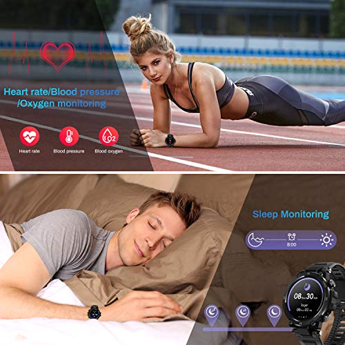 HopoFit Relojes Inteligente Hombre y Mujer,Smartwatch con Pulsómetro,Presión Arterial, Monito de Sueño,Podómetro Pulsera Reloj Impermeable IP68 para Android iOS y Xiaomi Huawei iPhone Teléfono Negro